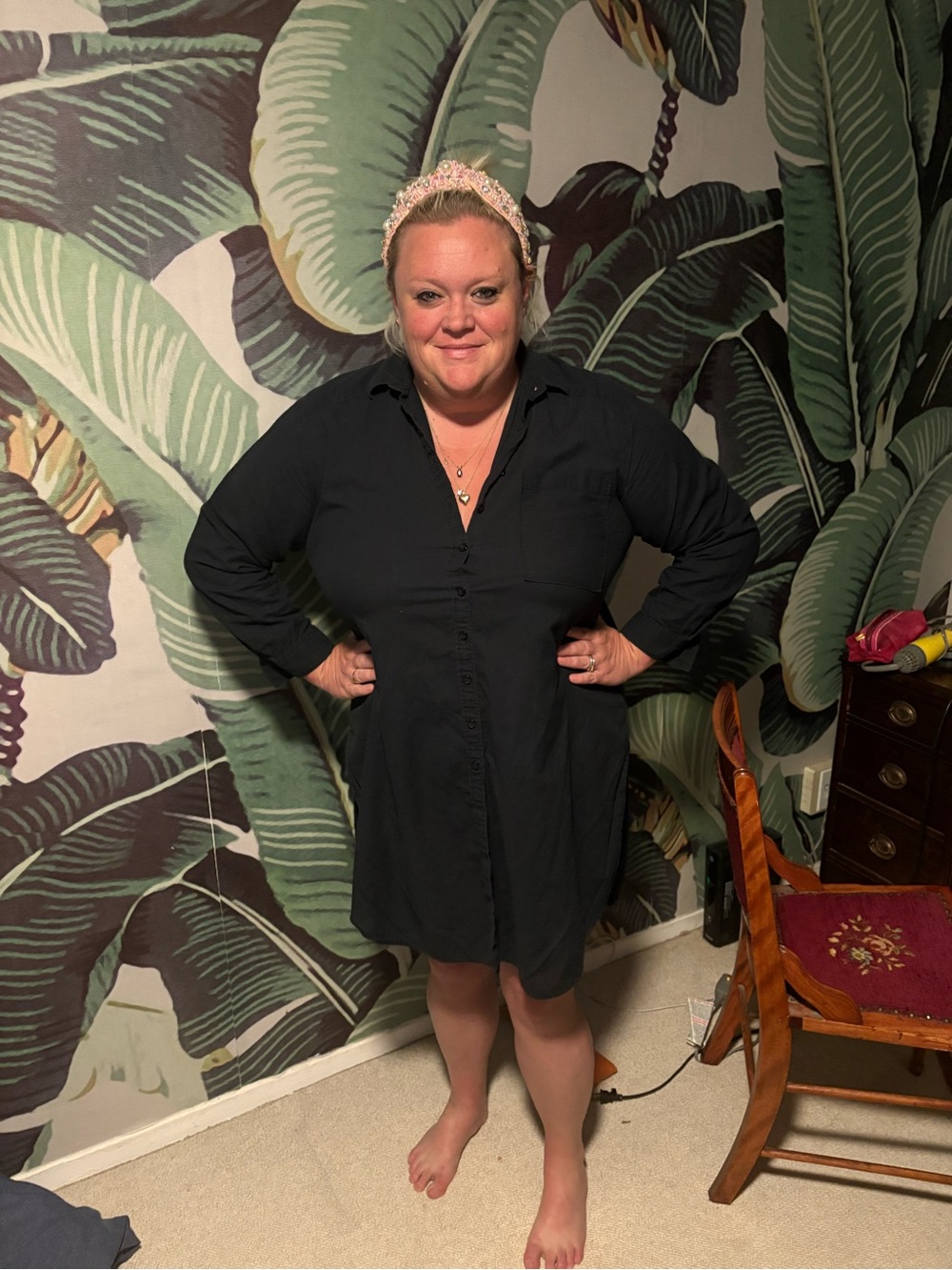Anthropology Mauve Soren Black Longline Casual Button-Down Shirt Dress.